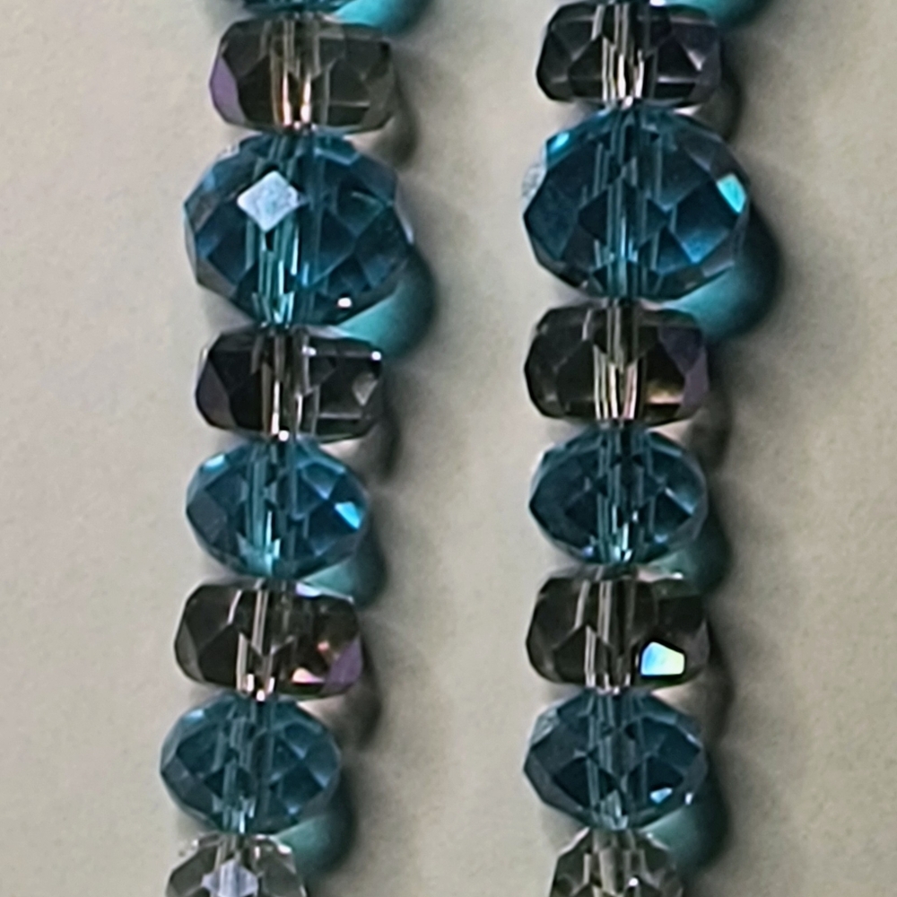Exquisite, Genuine Faceted Blue Calcite & Quartz Crystal Dangle Earrings.